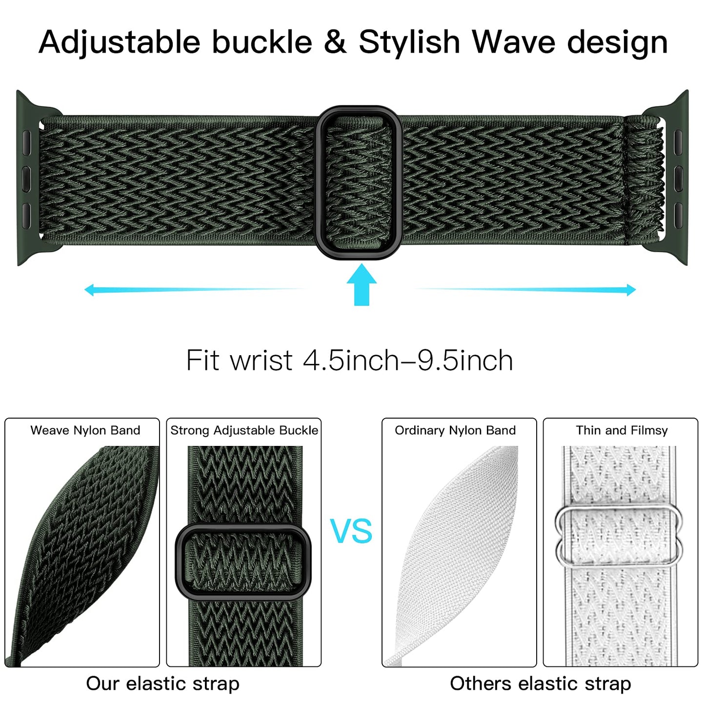 Lerobo Pulseira Elástica Nylon Compatível com Apple Watch 38mm-49mm (Verde)