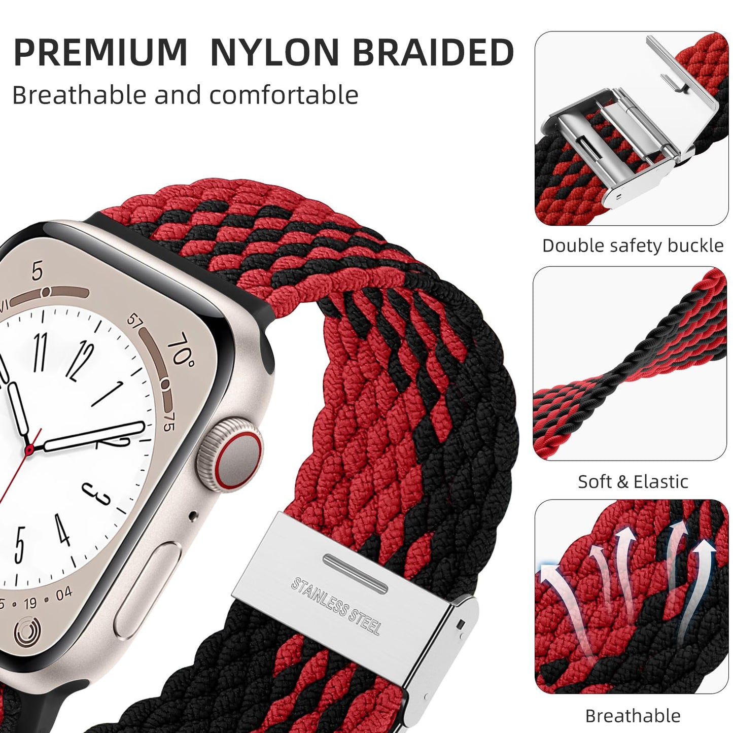 Lerobo 2 Pulseiras Nylon Apple Watch (Preto/Preto Vermelho)