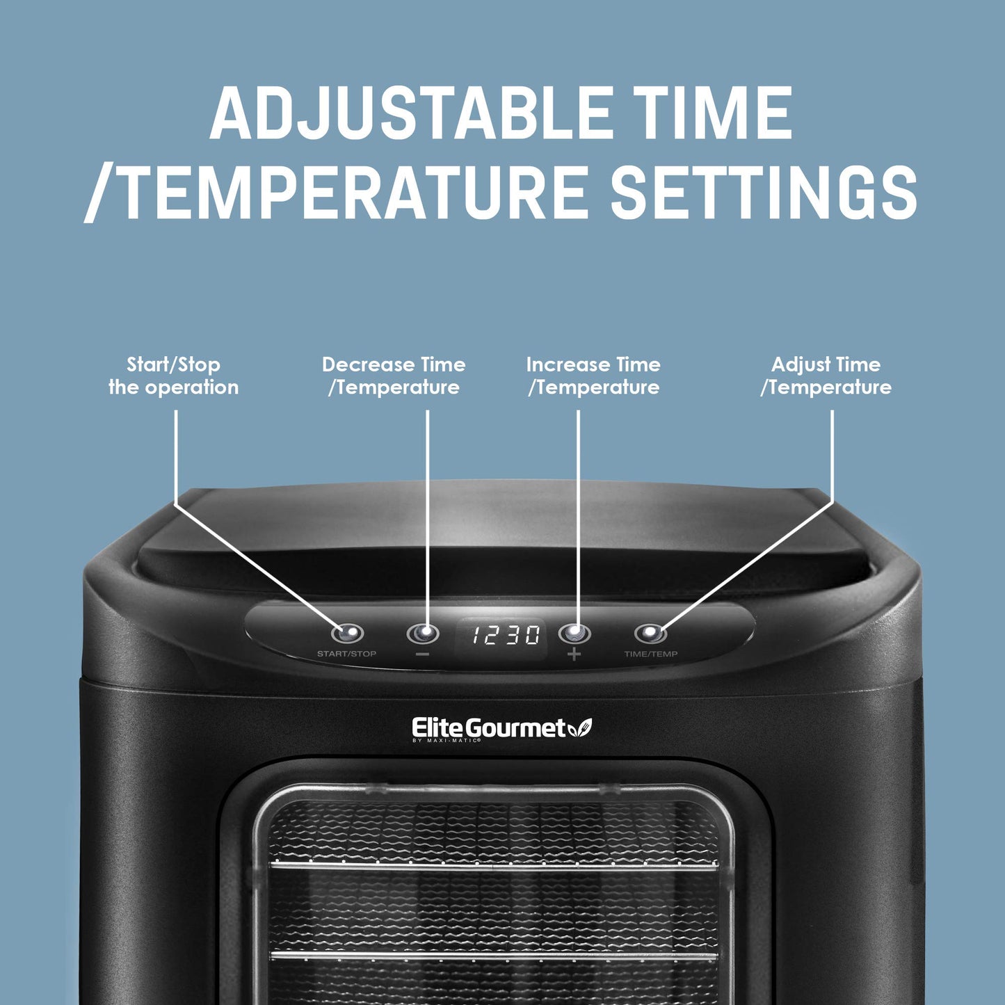 Elite Gourmet EFD-313B Desidratador de Alimentos 480W 6 Bandejas Inox