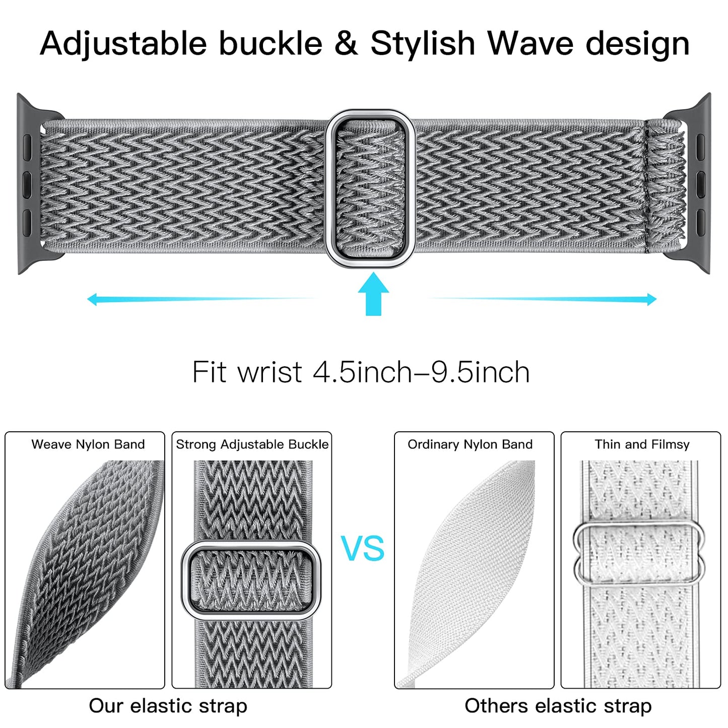 Lerobo Pulseira Elástica Nylon Compatível com Apple Watch 38mm-49mm (Cinza)