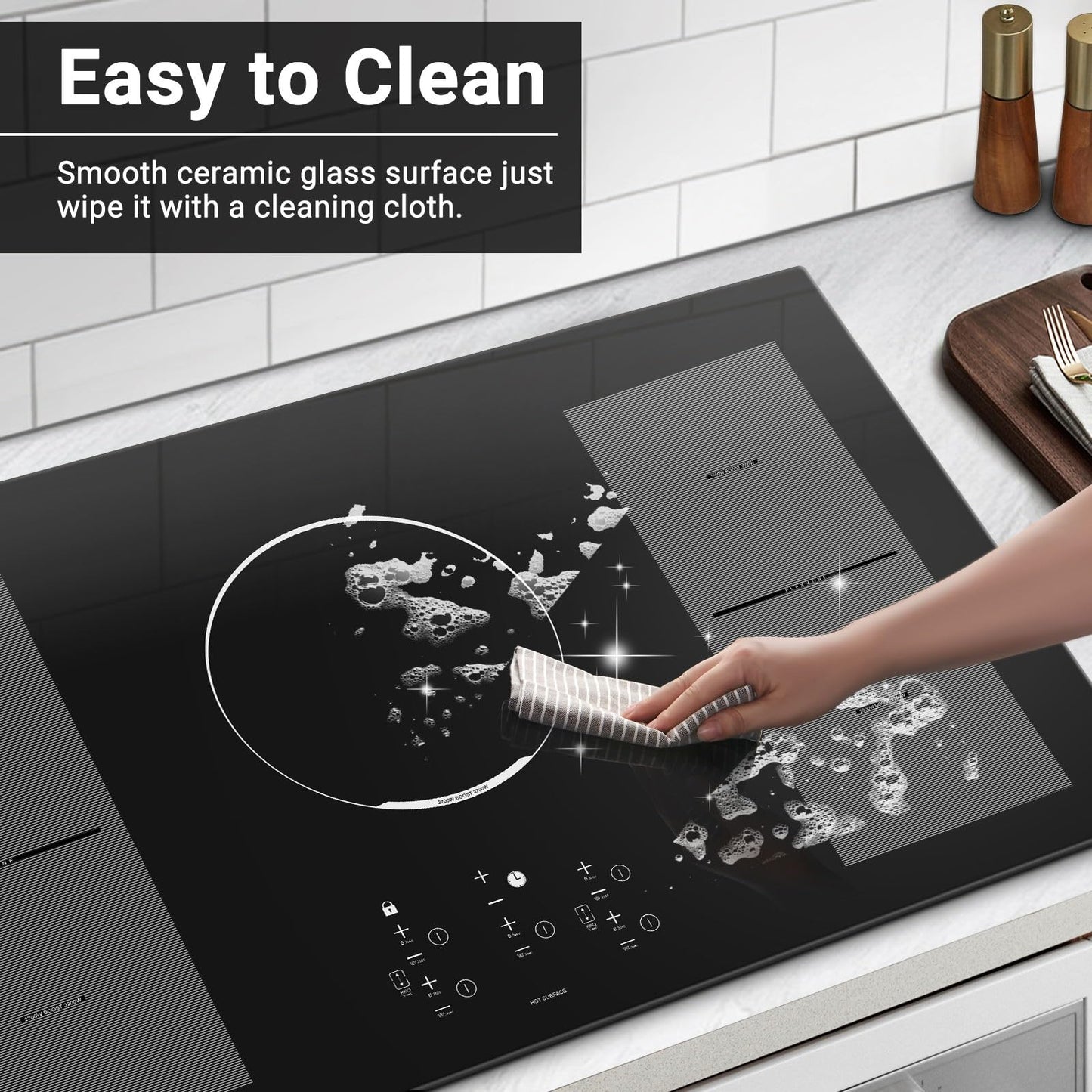 Cooktop AMZCHEF Indução 36" Embutido, 10800W, 5 Zonas e Função Boost