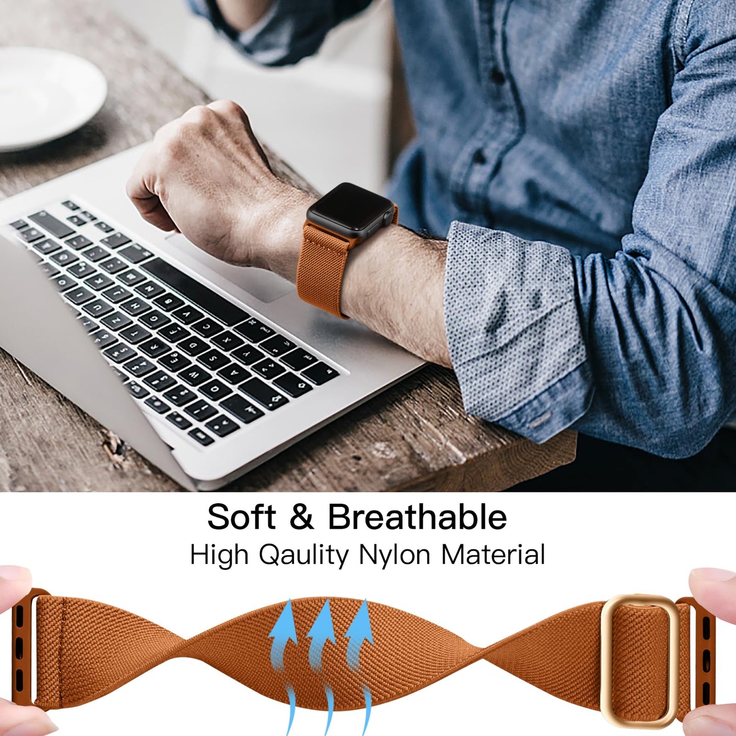 Lerobo Pulseira Trançada Nylon p/ Apple Watch 38-49mm (Caramelo)
