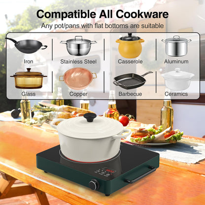 VBGK Cooktop Elétrico 1800W com 9 Níveis de Potência e Timer (Verde)