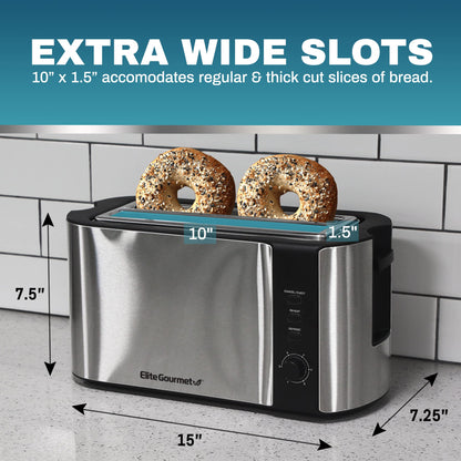 Elite Gourmet ECT-3100 Torradeira 4 Fatias Slots Largos Preto/Inox