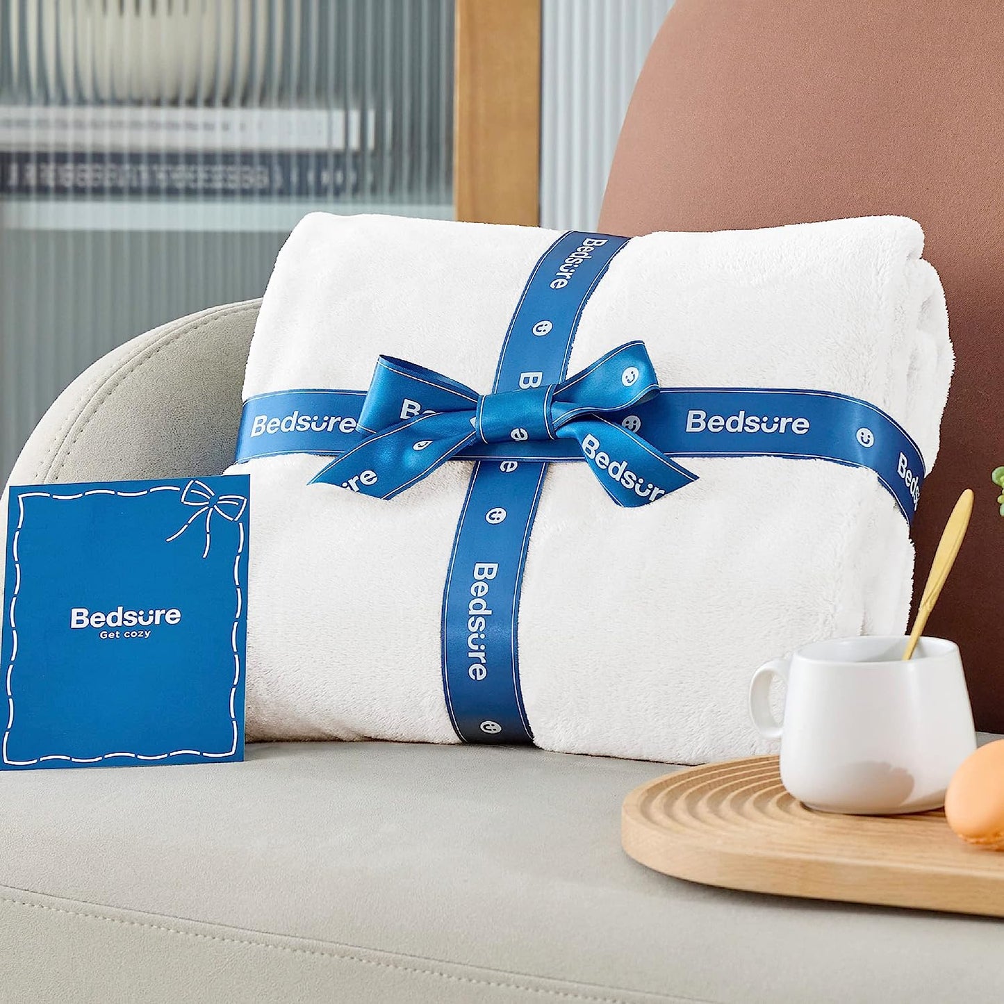 Bedsure Cobertor de lã Queen branco  macio leve plush
