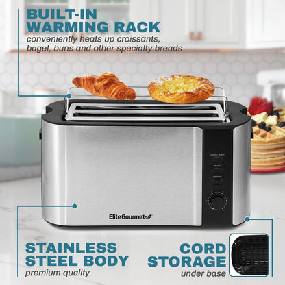 Elite Gourmet ECT-3100 Torradeira 4 Fatias Slots Largos Preto/Inox