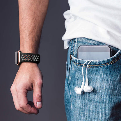 Lerobo Pulseira de Silicone Esportiva Respirável para Apple Watch (Preto/Cinza, Preto Colorido, Antracite)