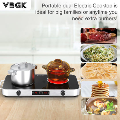 VBGK Cooktop Elétrico 2200W, 2 Bocas, Controle de Botão, 110V, com Timer