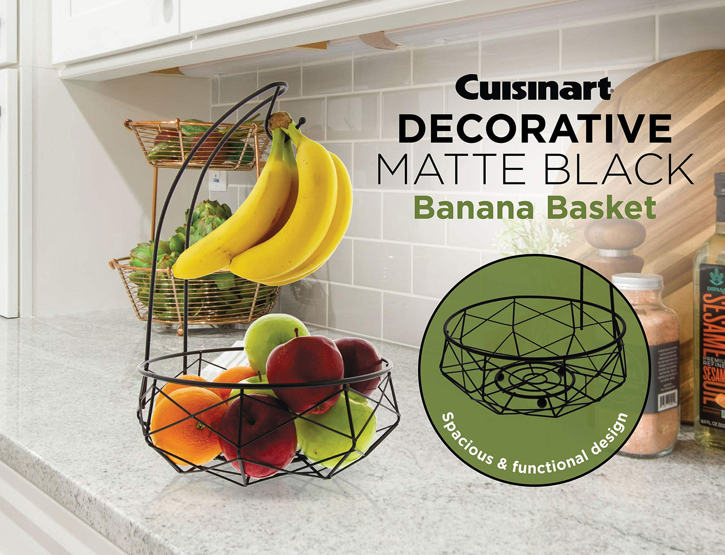 Cuisinart Cesta de Frutas em Aço Inox com Suporte para Banana (Preto Fosco)