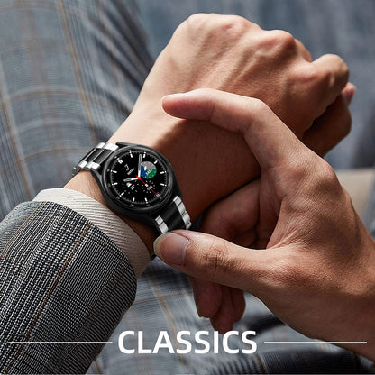 Lerobo Pulseira de Aço Inoxidável para Samsung Galaxy Watch 4/5/6/7 (Preto/Prata)