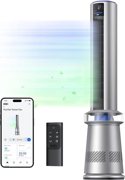 Dreo Purificador de Ar e Ventilador Torre Inteligenten prata
