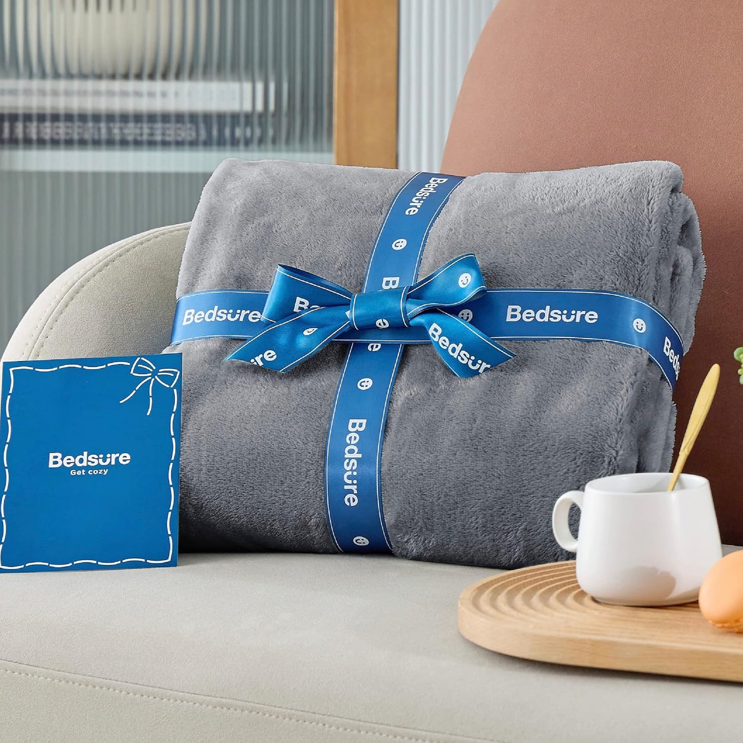 Bedsure Cobertores de lã tamanho duplo cinza - 300GSM leve
