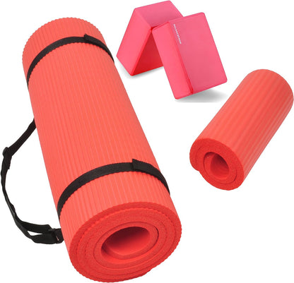 BalanceFrom GoYoga + Tapete de ioga + par de blocos vermelho