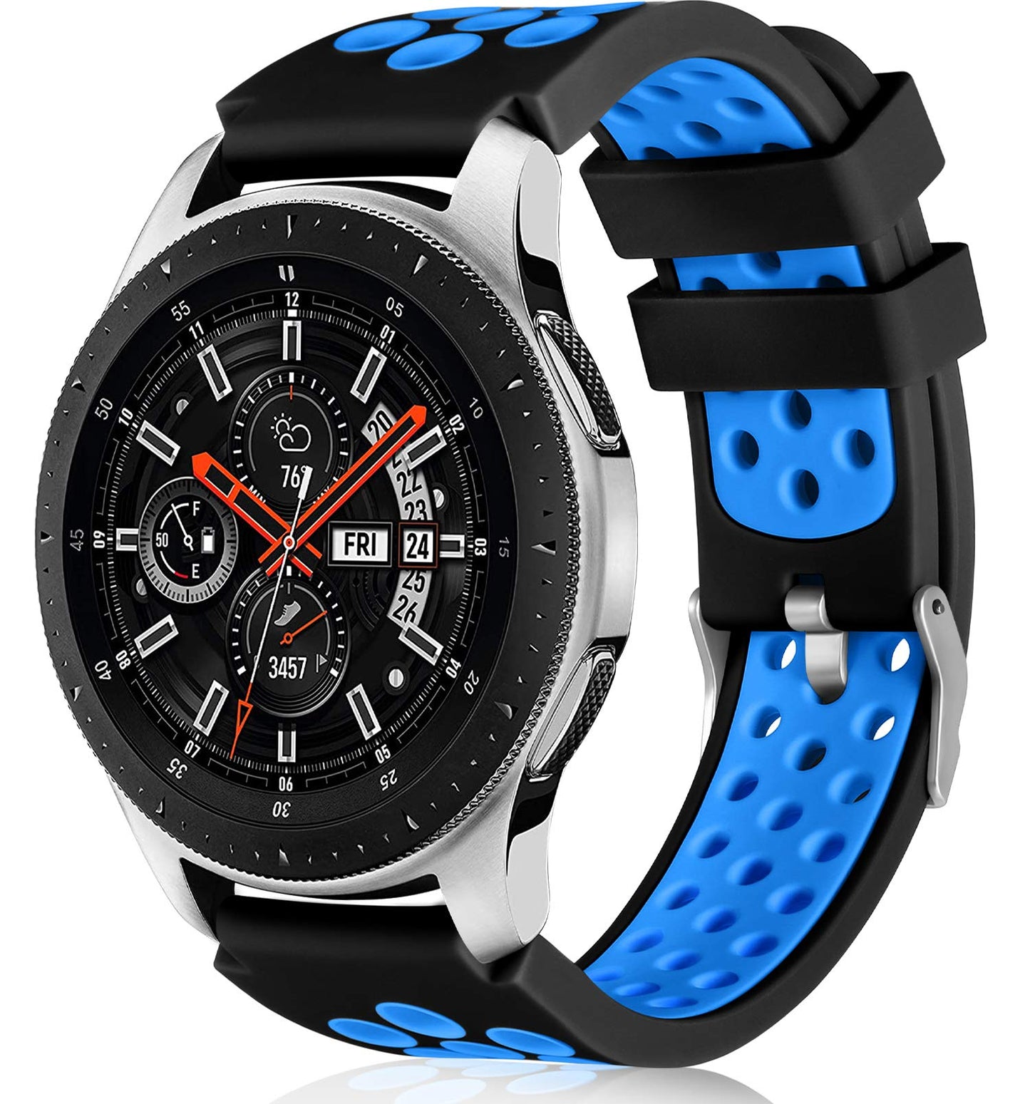 Lerobo Pulseira Silicone p/ Galaxy Watch 46mm e Gear S3 (Preto/Azul)